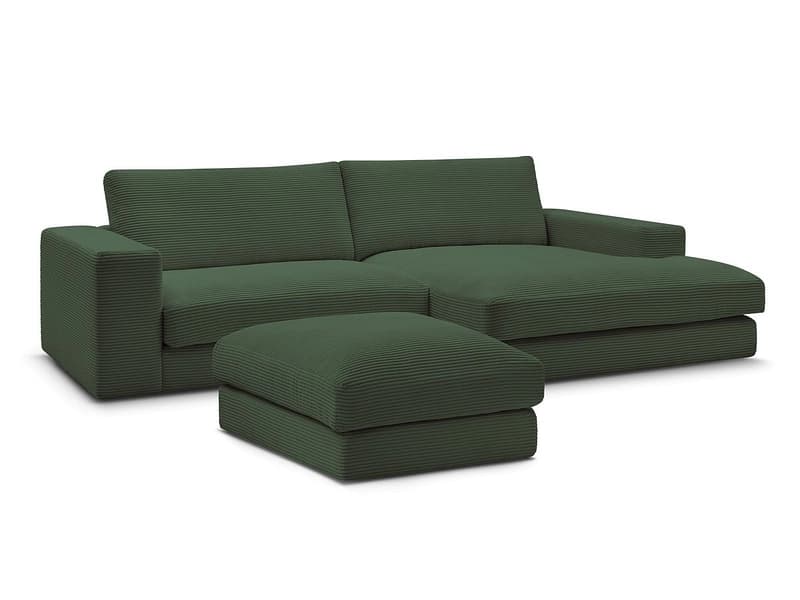 Ecksofa mit Hocker BOBOCHIC LEONARD Cord-Stoff dunkelgrün
