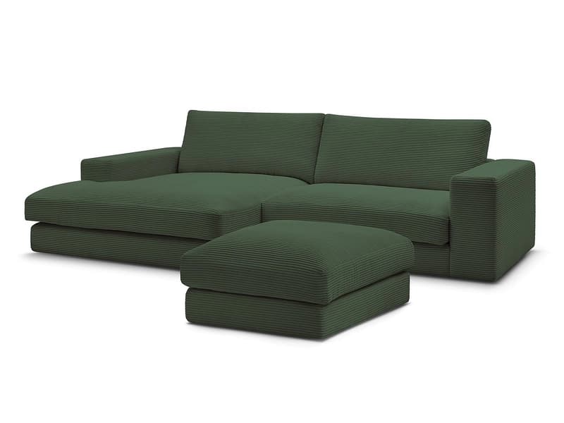 Ecksofa mit Hocker BOBOCHIC LEONARD Cord-Stoff dunkelgrün