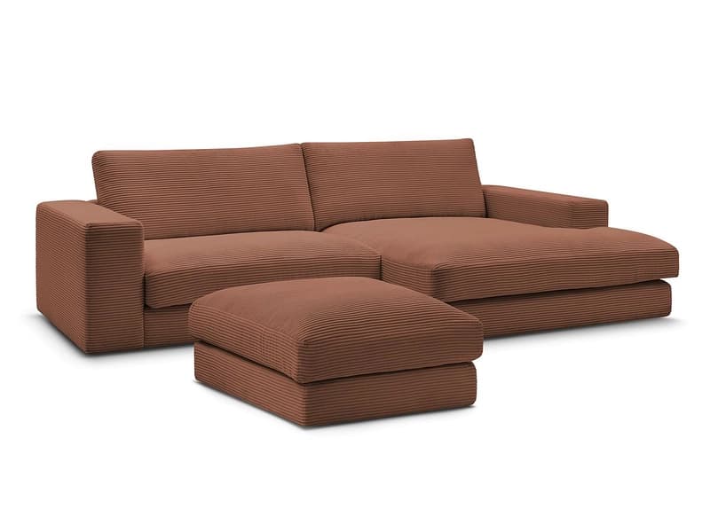 Ecksofa mit Hocker BOBOCHIC LEONARD Cord-Stoff orange