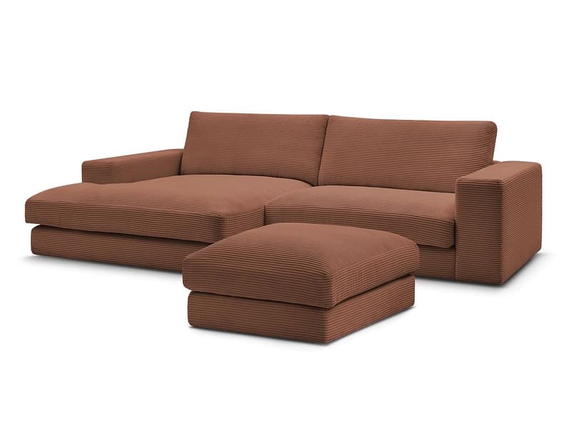 Ecksofa mit Hocker BOBOCHIC LEONARD Cord-Stoff orange