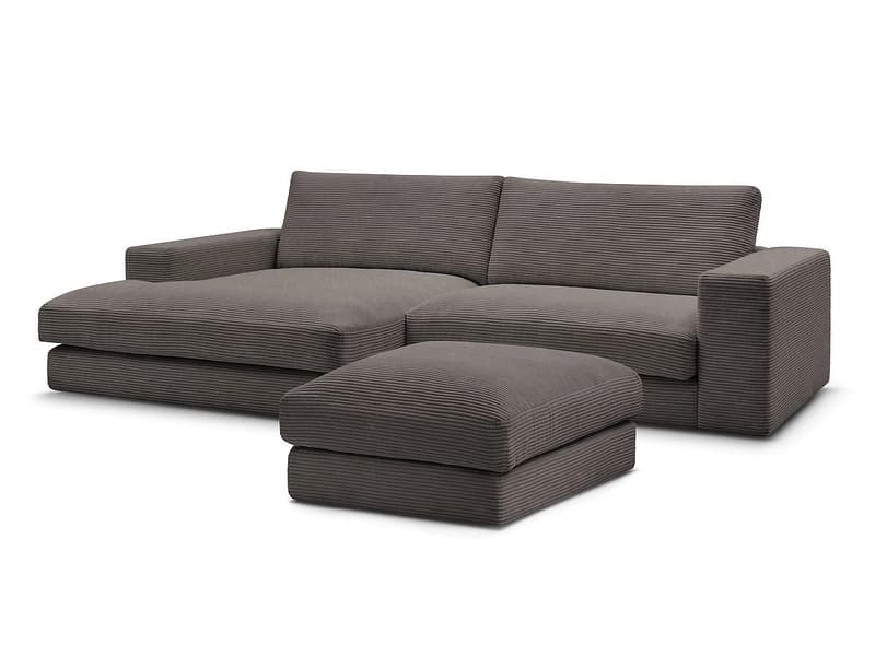 Ecksofa mit Hocker BOBOCHIC LEONARD Cord-Stoff rotbraun