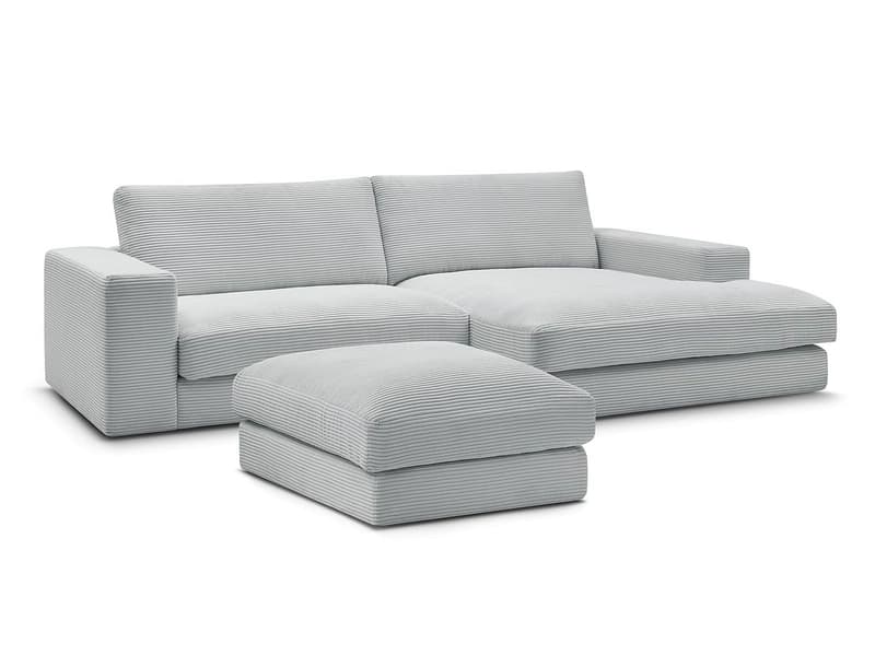 Ecksofa mit Hocker BOBOCHIC LEONARD Cord-Stoff hellgrau