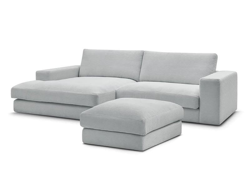 Ecksofa mit Hocker BOBOCHIC LEONARD Cord-Stoff hellgrau
