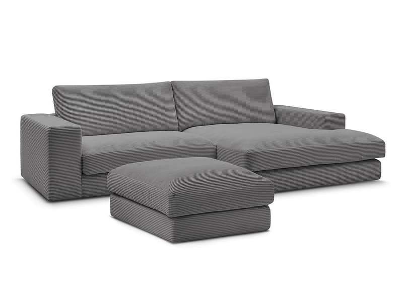 Ecksofa mit Hocker BOBOCHIC LEONARD Cord-Stoff dunkelgrau