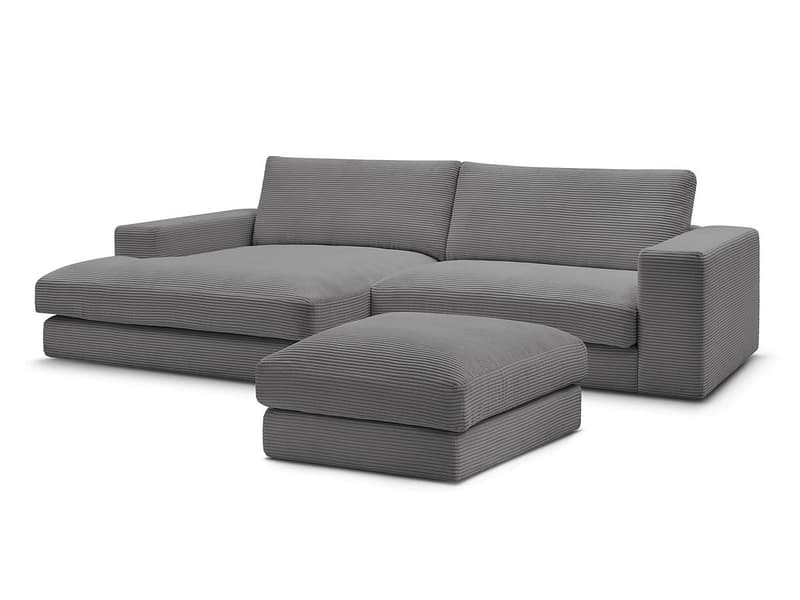 Ecksofa mit Hocker BOBOCHIC LEONARD Cord-Stoff dunkelgrau