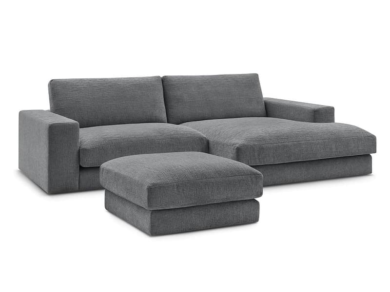 Ecksofa mit Hocker BOBOCHIC LEONARD Stoff mit Textur dunkelgrau