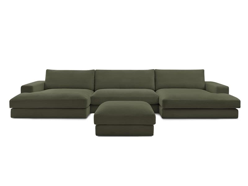 Panorama-Ecksofa mit Hocker BOBOCHIC LEONARD Cord-Stoff hellgrün