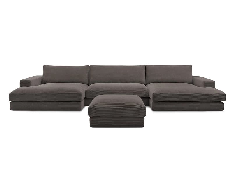 Panorama-Ecksofa mit Hocker BOBOCHIC LEONARD Cord-Stoff rotbraun
