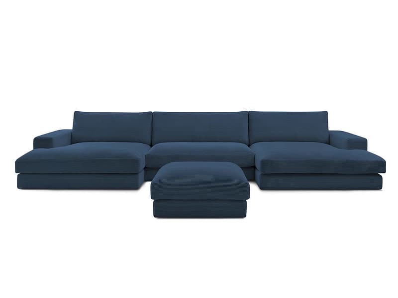 Panorama-Ecksofa mit Hocker BOBOCHIC LEONARD Cord-Stoff dunkelblau