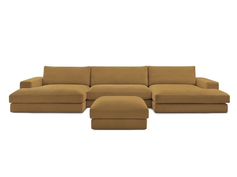 Panorama-Ecksofa mit Hocker BOBOCHIC LEONARD Cord-Stoff gelb
