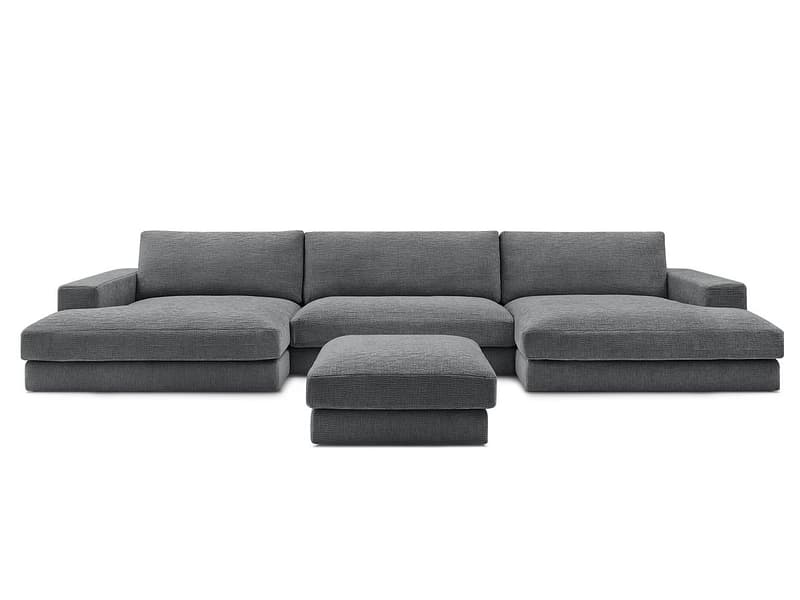 Panorama-Ecksofa mit Hocker BOBOCHIC LEONARD Stoff mit Textur dunkelgrau