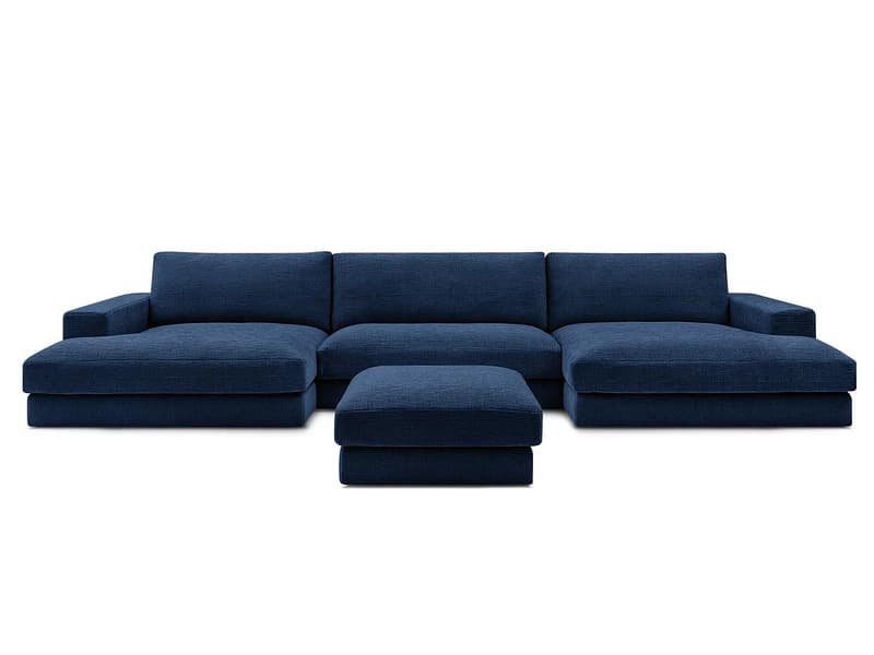 Panorama-Ecksofa mit Hocker BOBOCHIC LEONARD Stoff mit Textur dunkelblau