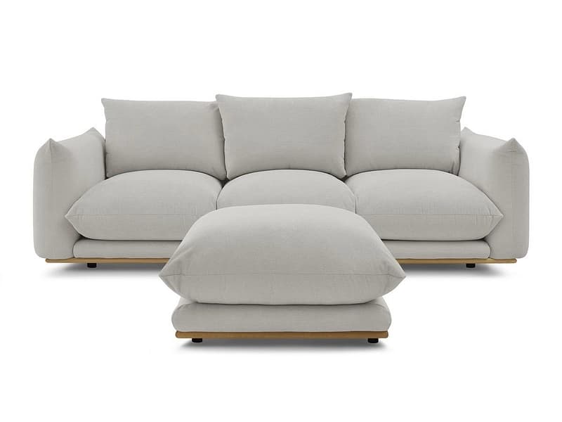 3er Sofa mit Hocker BOBOCHIC ERNEST Stoff hellgrau