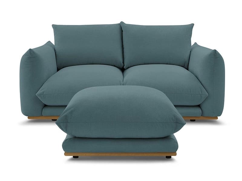 2er Sofa mit Hocker BOBOCHIC ERNEST Stoff dunkelblau