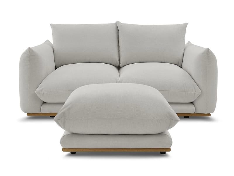 2er Sofa mit Hocker BOBOCHIC ERNEST Stoff hellgrau