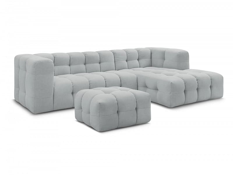 Ecksofa mit Hocker BOBOCHIC CLOUD Stoff hellgrau