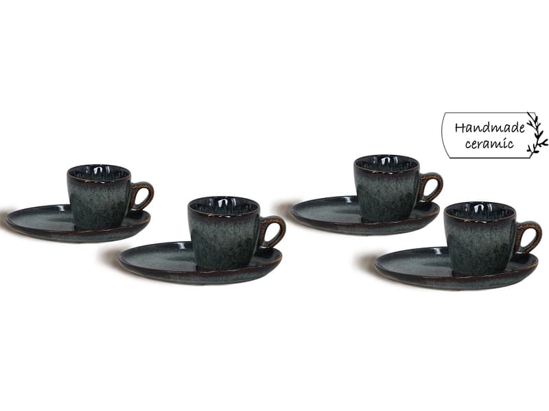 Set Kaffeetassen BROOKE 11cl sandstein dunkelgrün 8-teilig