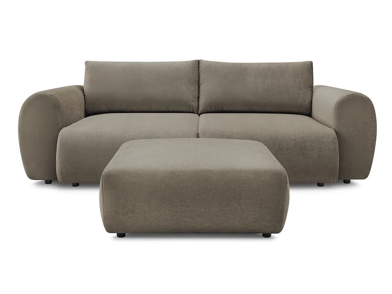 3er Sofa mit Hocker BOBOCHIC LUCIEN Stoff taupe
