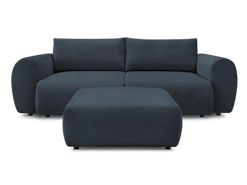 3er Sofa mit Hocker BOBOCHIC LUCIEN Stoff dunkelblau