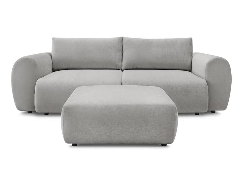 3er Sofa mit Hocker BOBOCHIC LUCIEN Stoff hellgrau