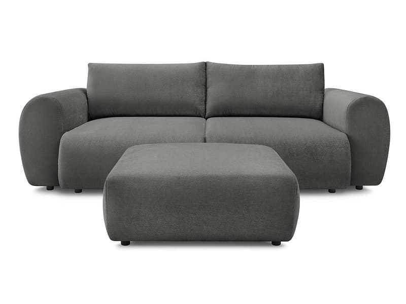 3er Sofa mit Hocker BOBOCHIC LUCIEN Stoff dunkelgrau