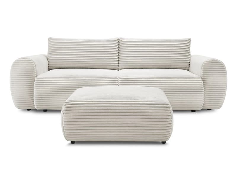 3er Sofa mit Hocker BOBOCHIC LUCIEN Cord-Stoff beige