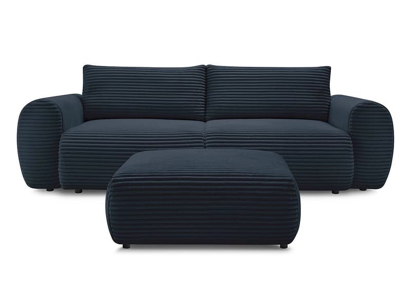 3er Sofa mit Hocker BOBOCHIC LUCIEN Cord-Stoff dunkelblau