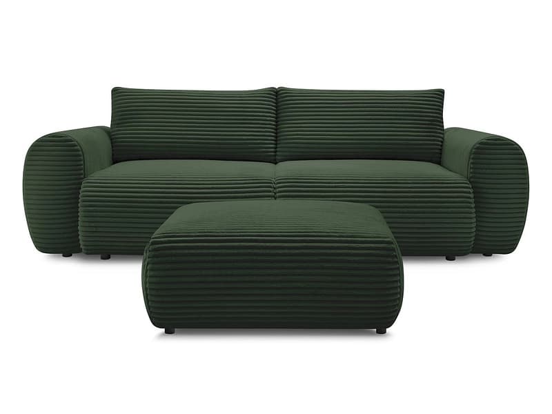 3er Sofa mit Hocker BOBOCHIC LUCIEN Cord-Stoff grün