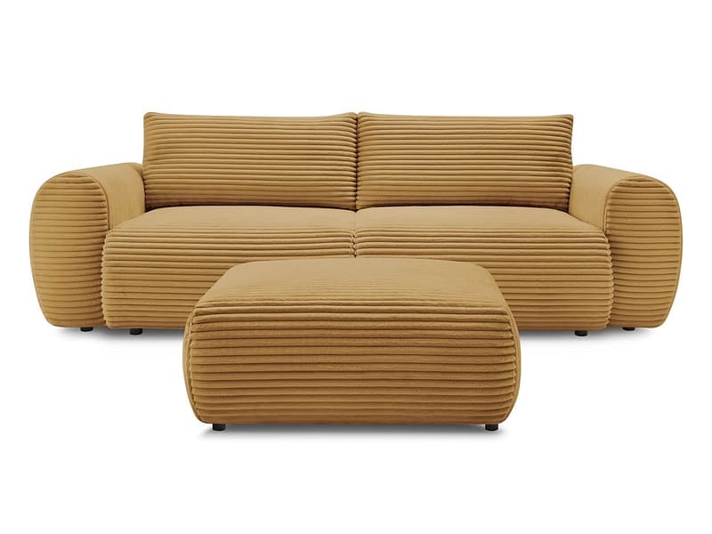 3er Sofa mit Hocker BOBOCHIC LUCIEN Cord-Stoff gelb