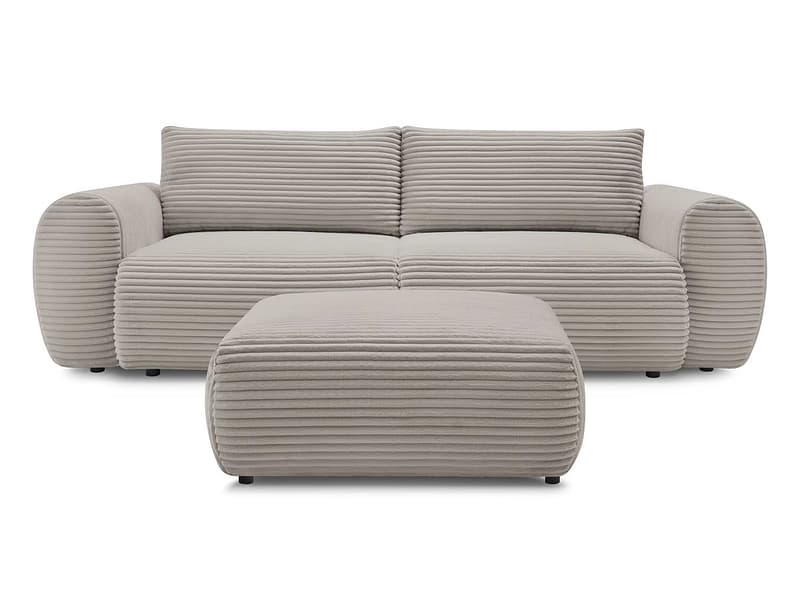 3er Sofa mit Hocker BOBOCHIC LUCIEN Cord-Stoff taupe