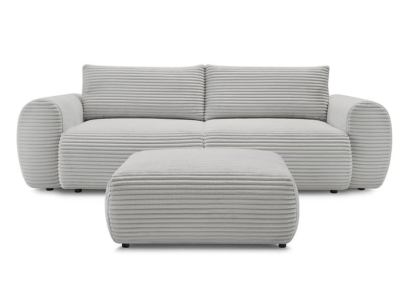 3er Sofa mit Hocker BOBOCHIC LUCIEN Cord-Stoff hellgrau
