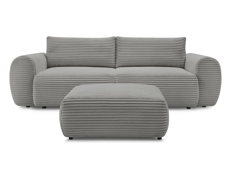 3er Sofa mit Hocker BOBOCHIC LUCIEN Cord-Stoff dunkelgrau