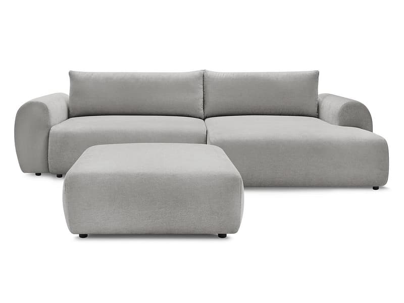 Ecksofa mit Hocker BOBOCHIC LUCIEN Stoff hellgrau