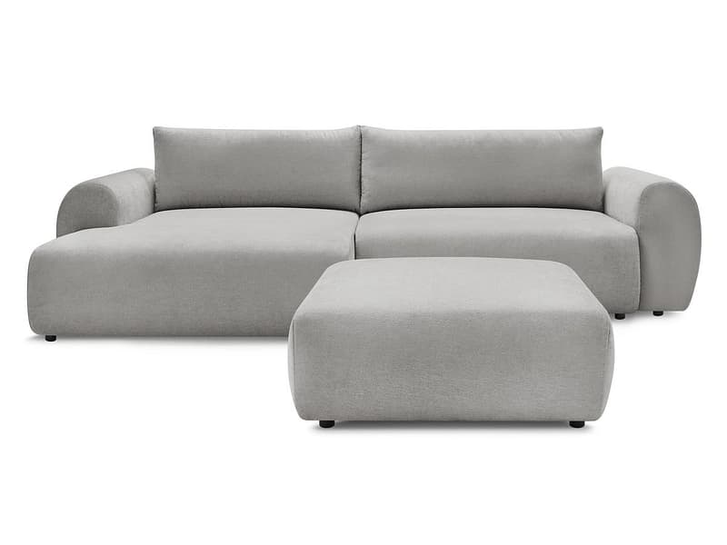 Ecksofa mit Hocker BOBOCHIC LUCIEN Stoff hellgrau