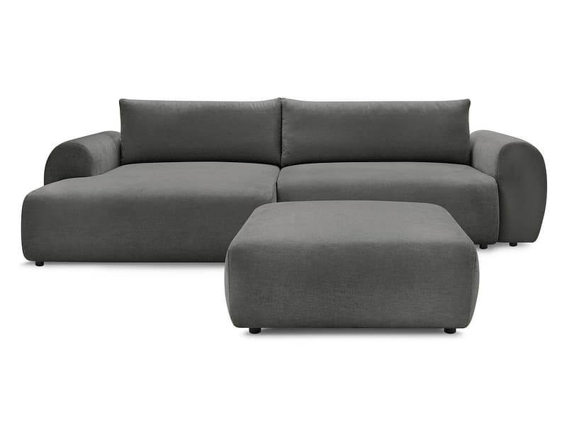Ecksofa mit Hocker BOBOCHIC LUCIEN Stoff dunkelgrau
