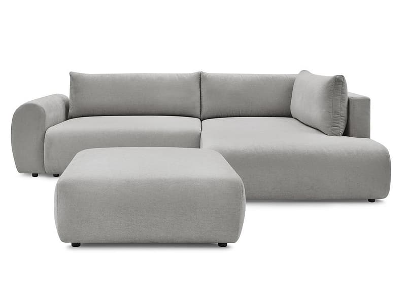 Ecksofa mit Hocker BOBOCHIC LUCIEN Stoff hellgrau
