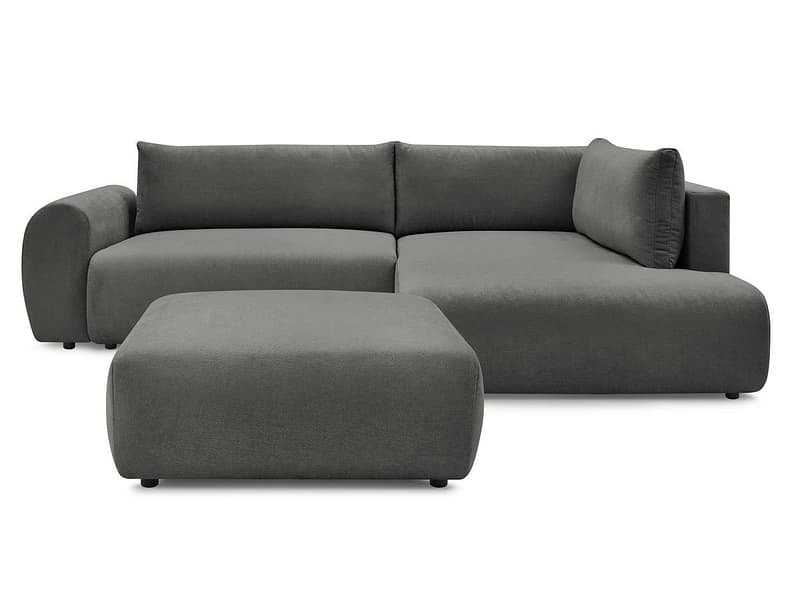 Ecksofa mit Hocker BOBOCHIC LUCIEN Stoff dunkelgrau