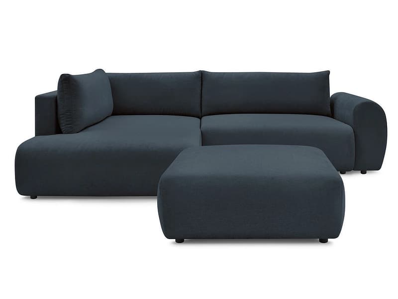 Ecksofa mit Hocker BOBOCHIC LUCIEN Stoff dunkelblau