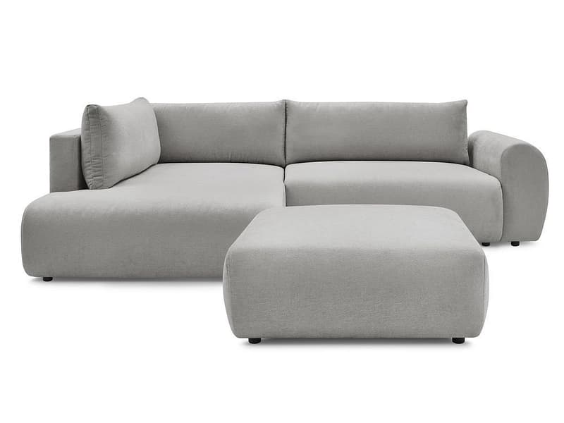 Ecksofa mit Hocker BOBOCHIC LUCIEN Stoff hellgrau