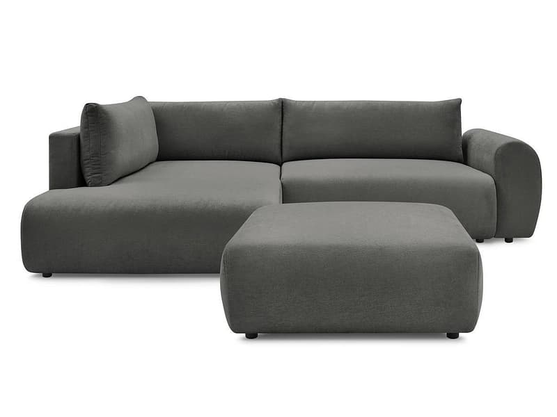 Ecksofa mit Hocker BOBOCHIC LUCIEN Stoff dunkelgrau