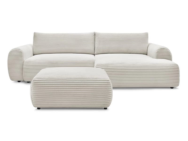 Ecksofa mit Hocker BOBOCHIC LUCIEN Cord-Stoff beige