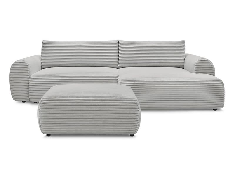 Ecksofa mit Hocker BOBOCHIC LUCIEN Cord-Stoff hellgrau