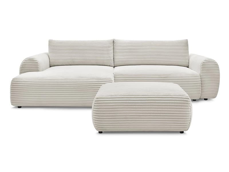 Ecksofa mit Hocker BOBOCHIC LUCIEN Cord-Stoff beige
