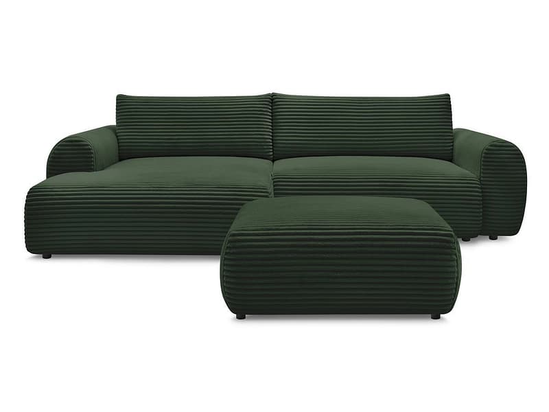Ecksofa mit Hocker BOBOCHIC LUCIEN Cord-Stoff grün