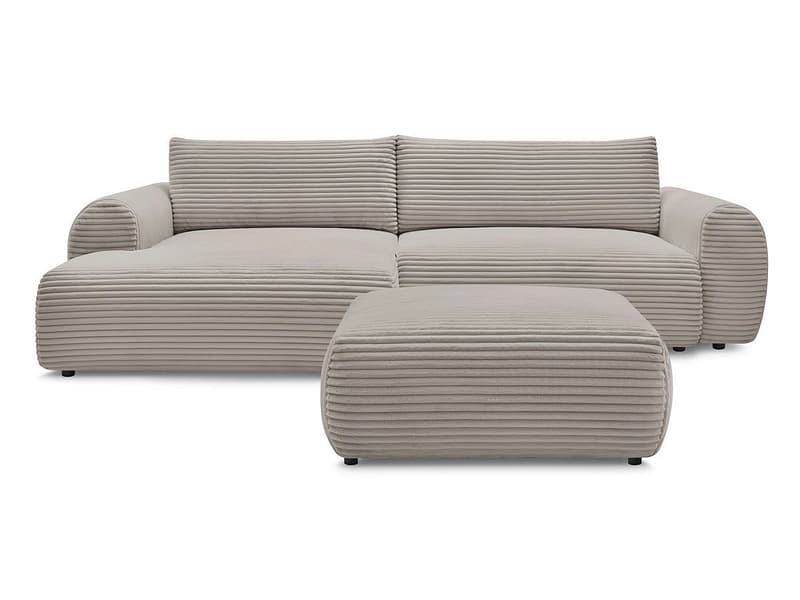 Ecksofa mit Hocker BOBOCHIC LUCIEN Cord-Stoff taupe