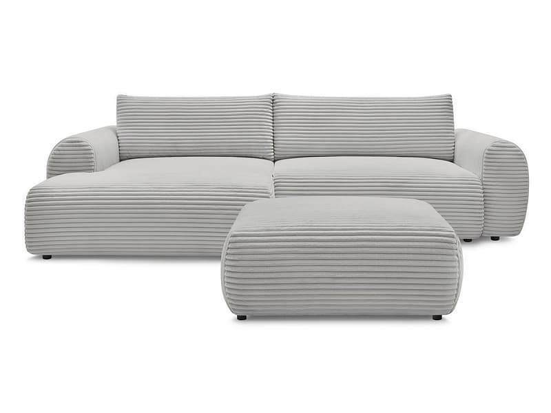 Ecksofa mit Hocker BOBOCHIC LUCIEN Cord-Stoff hellgrau