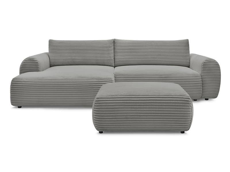 Ecksofa mit Hocker BOBOCHIC LUCIEN Cord-Stoff dunkelgrau