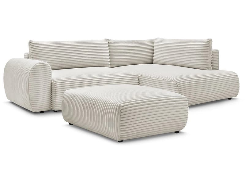 Ecksofa mit Hocker BOBOCHIC LUCIEN Cord-Stoff beige