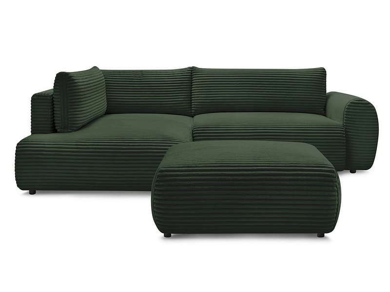 Ecksofa mit Hocker BOBOCHIC LUCIEN Cord-Stoff grün