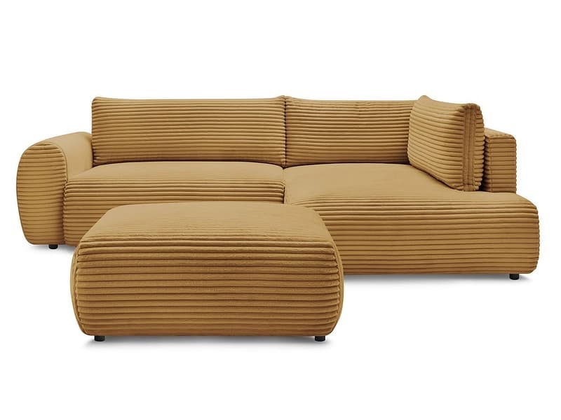 Ecksofa mit Hocker BOBOCHIC LUCIEN Cord-Stoff gelb